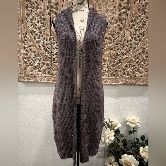 Fashion Apparel & Accessories Sweaters - Fashion Apparel & Accessories Blue Multi-sparkle Sleeveless Hoodie Cardigan- S/M